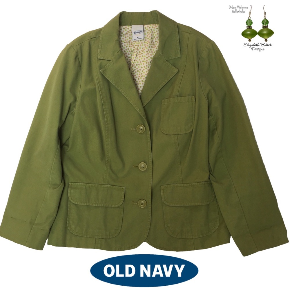 Old Navy Blazer Jacket 100% Cotton Fully Lined, Green Apple Sz L, Pristine NWOT